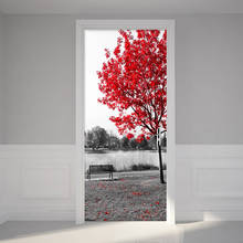 PVC Self-Adhesive Door Sticker Modern Abstract Leaf Red Tree Creative Artistic Black And White Landscape Wallpaper Door Poster 2024 - buy cheap