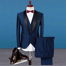 Новый Для мужчин костюмы Свадебные Жених комплект из 3 предметов (пиджак + жилет + штаны), размеры: Бизнес Slim Fit Для мужчин s вечернее Брендовое платье костюмы 2024 - купить недорого