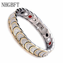 NHGBFT Classic Gold Color Health Energy Germanium Magnetic Bracelet For Mens Stainless Steel Bracelets Male Jewelry 2024 - buy cheap