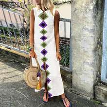 Women's Sundress ZANZEA 2021 Fashion Geometric Printed Maxi Dress Bohemian Sleeveless Sarafans Vestidos Female V-Neck Party Robe 2024 - buy cheap