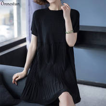 Plus Size Dress 2021 Fashion Summer Short Sleeve Dress Casual Pullover Knitted Patchwork Loose Solid Dresses For Women 2024 - buy cheap