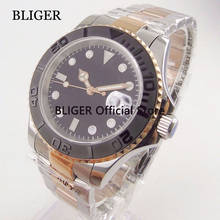 Мужские часы BLIGER, 40 мм, черный циферблат Nologo, керамический вращающийся ободок, светящиеся отметки, сапфир, Miyota, автоматическое движение 2024 - купить недорого