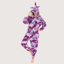 Pijama para adultos kigurumi, macacão de flanela roxo unicórnio para cosplay, inverno 2024 - compre barato