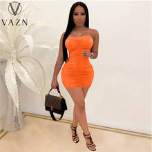 VAZN Summer Candy Color Drape Sex Appeal Wipes a Breast to Wrap Buttock Dress European and American Fashion Women's Dress 2024 - buy cheap