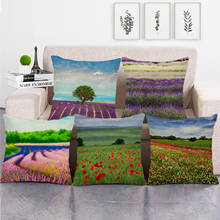 Sunflower Print Pillowcase Lavender Field Landscape Linen Cushion Cover Decorative Pillows For Living Room Car Decoration 2024 - buy cheap