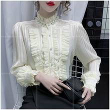 Victorian Vintage Chiffon Blouse Women Clothes Temperament Palace Blouse Women Butterfly Long Sleeve Goddess Spring Solid Ruffle 2024 - buy cheap