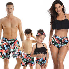 Family Look Leaf Swimsuits Mother Daughter Matching Swimwear Father Son Swim Shorts Mommy and Me Bathing Suits Clothes Outfits 2024 - buy cheap