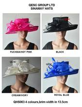Wide brim Sinamay Hats Fascinators Church hats for races,wedding,kentucky derby,4 colors,ivory,royal,navy blue. FREE SHIPPING 2024 - buy cheap