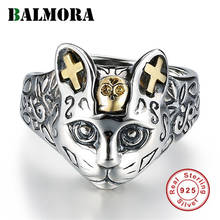 BALMORA 100% Настоящее серебро 925 пробы, милая кошка, Искусственный палец, подарки для вечевечерние, кольцо с изменяемым размером в виде животного, оригинальные украшения 2024 - купить недорого