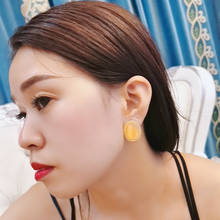 Brincos de orelha femininos de liga, presente de qualidade luxuoso com opala de ouro sem piercing 2024 - compre barato