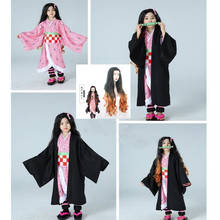 Disfraz de Demon Slayer para niñas, conjunto completo de Kimetsu no Yaiba, Kamado, Nezuko, Kimono rosa, disfraces de Halloween 2024 - compra barato