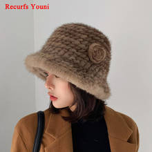Women Winter Real Mink Fur Hat Female Korean Japanese Sweet Basin Caps Mujer Warm Streetwear Flowers Knitted Fisherman Bonnet 2024 - buy cheap