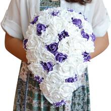 Свадебный букет из белых и фиолетовых искусственных роз, букеты подружки невесты ручной работы, жемчужный Декор PH047 2024 - купить недорого
