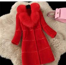 Women's Fur Coats  Faux Fox Fur Collar Winter Fashion Gray Faux Fur Coat Women Elegant Fur Jacket Thick Warm Outerwear 2024 - buy cheap