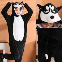 Macacão de flanela para adultos kigurumi husky dog, pijama de desenho animado, roupa para festa de halloween com capuz 2024 - compre barato