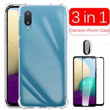 Para samsung a02 caso câmera + frente vidro temperado para samsung galaxy a02 a 02 SM-A022F capa de telefone transparente proteção coque 2024 - compre barato