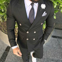 Black Wedding Men Suits Double Breasted 2020 Two Piece Slim Fit Blazer Jacket Pants Peaked Lapel Custom Made Groom Tuxedos 2024 - buy cheap