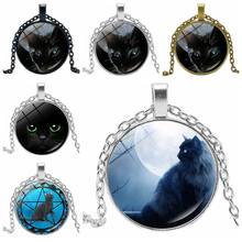 2019 Hot Fashion Pet Black Cat Moon Wolf Time Crystal Glass Convex Round Pendant Necklace Clothing Sweater Chain Jewelry 2024 - buy cheap