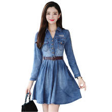 Spring Autumn 2021 New Denim Dress for Womens Lapel Single-breasted Embroidery Dresses Ladies Casual belted Lady Dress Vestidos 2024 - buy cheap