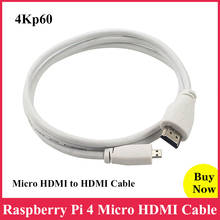 Cabo micro hdmi original 4kp60, cabo branco compatível com raspberry pi 4 modelo b rpi 4b 2024 - compre barato