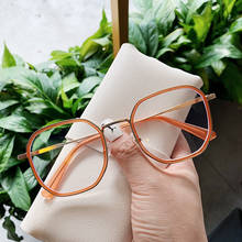 Óculos laranja pequeno, óculos feminino quadrado transparente armação anti luz azul para computador 2024 - compre barato