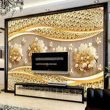 Custom Wallpaper Murals 3D Golden Jewelry Diamond Flower Luxury Hotel Living Room Sofa TV Background Wall Decoration Large Mural 2024 - buy cheap