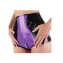 Hot 100% Latex Rubber Women Sexy Shorts High Waist Purple Briefs Shorts Crotch Zipper Size can be customized 2024 - buy cheap