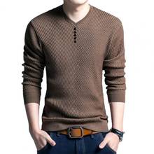 Casual Men Autumn Long Sleeve V Neck Solid Color Buttons Pullover Blouse Top 2024 - buy cheap