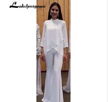 Trajes de pantalón para madre de la novia, vestido de noche de manga larga, sexy, elegante, blanco, gasa, sirena, vestidos de graduación 2020 2024 - compra barato