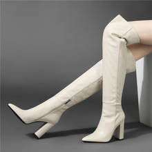 Lasyarrow-zapatos por encima de la rodilla para mujer, botas puntiagudas elegantes con cremallera lateral y Tacón cuadrado grueso, novedad de 2020 2024 - compra barato