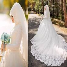 Vestido De novia árabe musulmán De manga larga, traje De novia De lujo con velo De Hijab, con encaje, 2020 2024 - compra barato