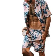 Two Piece Set Men Hawaiian Print Short Sleeve T Shirt Cropped Top+shorts Men's Tracksuits 2021 New Causal Tops Short Trousers 2024 - buy cheap