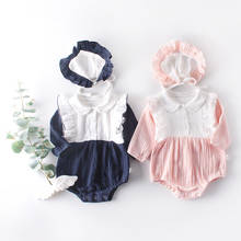 Комплект одежды для новорожденных девочек; кружевной комбинезон с оборками; хлопковый льняной Комбинезон для маленьких девочек; комбинезоны; детская одежда; ночная рубашка с шапочкой 2024 - купить недорого