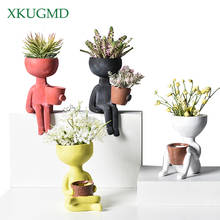 Maceta de cerámica humanoide para flores, jarrón escultórico de postura sentado, flor de escritorio contenedor de organización, adornos de regalo para pareja 2024 - compra barato