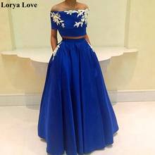 Royal Blue Satin Prom Dresses 2020 Women Two Pieces Party Night Long Elegant Vestidos Gala Off Shoulder Sexy Robes Evening Dress 2024 - buy cheap