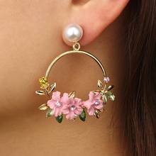 Delysia King 2021 Women Cute Round Pearl Flower Earrings Plant Romantic Rhinestone Aestheticism Eardrop 2024 - buy cheap