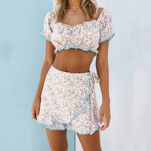 two piece set sexy women top and skirt summer outfits Bohemian Floral print mini dress short beach skirt sets fashion streetwear 2024 - buy cheap