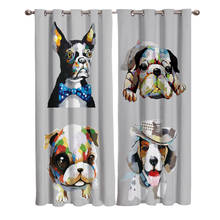 Painted Pet  Bulldog Cute Bulldog Hat Dog Window Curtains Living Room Decor Curtains for Bedroom Luxury Home Decor Flat  Window 2024 - buy cheap