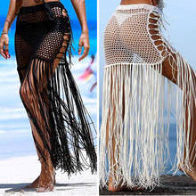 Women Crochet Swimwear Bikini Cover Up Beach Skirts Wrap Sarong Pareo High Waist Long Tassel Maxi Skirt Solid Swimsuits 2024 - buy cheap