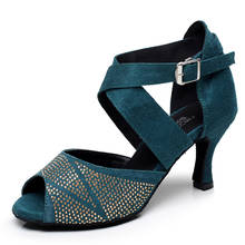 Горячая мода сальса джаз Танго бальных танцев на открытом воздухе размера плюс Латинская танцевальная обувь для танцев женские танцоров стильные туфли на высоком каблуке из флока 2024 - купить недорого