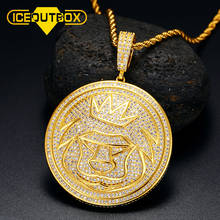 Iceoutbox-colar com pingente de leão king, zircônia cúbica, micro empedrado, redondo, moeda, pingente de cristal aaa, joias de hip hop para homens, moda 2024 - compre barato