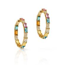 2019 New 35mm micro pave cz circle Earrings With Blue Red Stone mix Rainbow CZ gold hoop Earring girl earring women jewelry 2024 - buy cheap