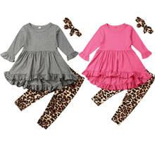 Одежда для девочек; платье с длинными рукавами для маленьких девочек; однотонные Топы; леопардовые штаны; комплект одежды; сезон осень; Sunsuit 2024 - купить недорого