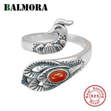 Balmora original 100% real 925 prata esterlina pavão pena anel para mulheres meninas carnelian anel de dedo aberto jóias presente 2024 - compre barato