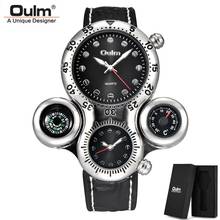 Oulm-reloj deportivo de lujo para hombre, pulsera de cuarzo con brújula decorativa, dos zonas horarias, 1149 2024 - compra barato