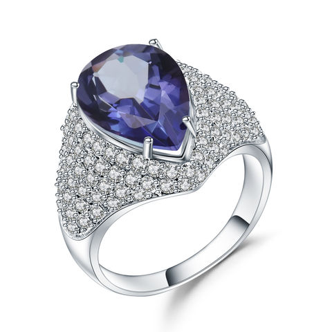 Женское балетное кольцо, Винтажное кольцо из чистого серебра 925 пробы с натуральным иолитом и синим мистическим кварцем 5,22 карат, ювелирные украшения 2022 - купить недорого