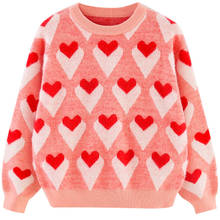 Осенне-зимние вязаные свитера для девочек, толстые свитера контрастных цветов для девочек, теплые вязаные свитера для девочек 2024 - купить недорого