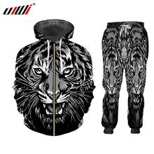 UJWI Tracksuits Sets Winter Autumn 2-piece Suit Hoodie 3D Printed Zip Up Black White Tiger Medal Men Hooded Hoodies Pants Jogger 2024 - buy cheap