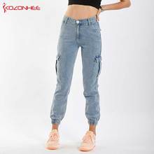 Fashion Cargo Jeans Women With High Waist Loose Elastic Waist Big Pocket Women Jeans Harem pants #71 2024 - buy cheap