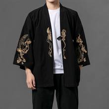 Online Chinese Store Yukata Black Embroidery Asian Clothes Cardigan Kimono Shirt Men Traditional Japanese Kimonos Haori FF2803 2024 - buy cheap